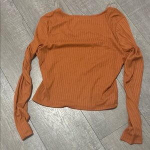 Orange Ribbed Long Sleeve Top
